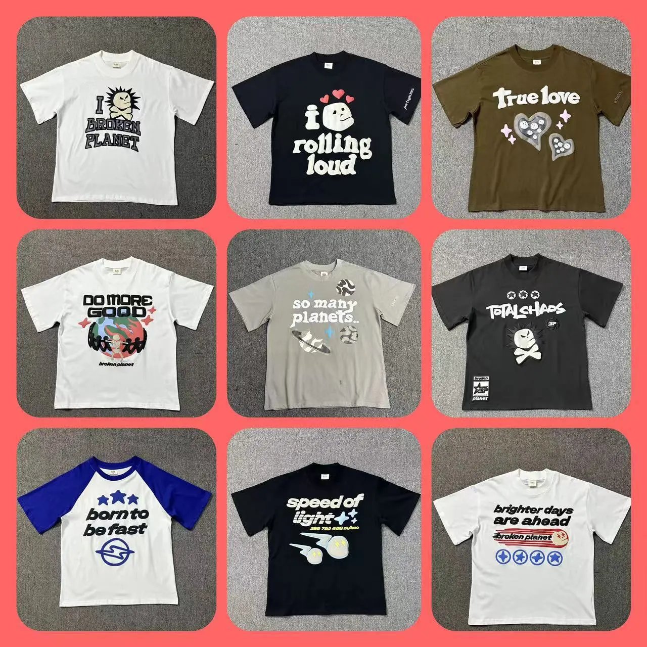 Cartoon foam print round neck short-sleeved casual American T-shirt for men and women high street loose  