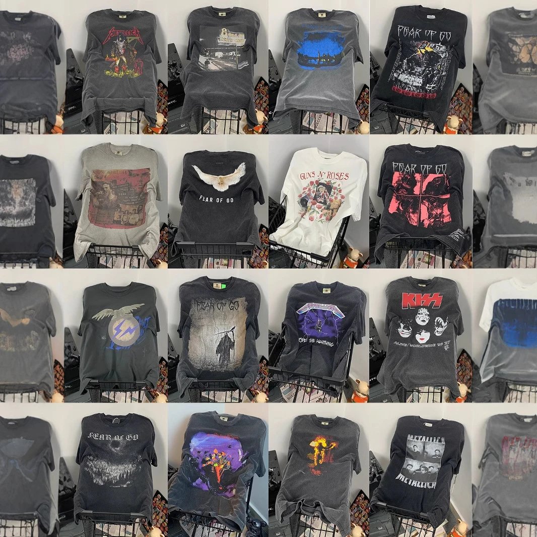 Washed and distressed loose couple half-sleeve t-shirt  