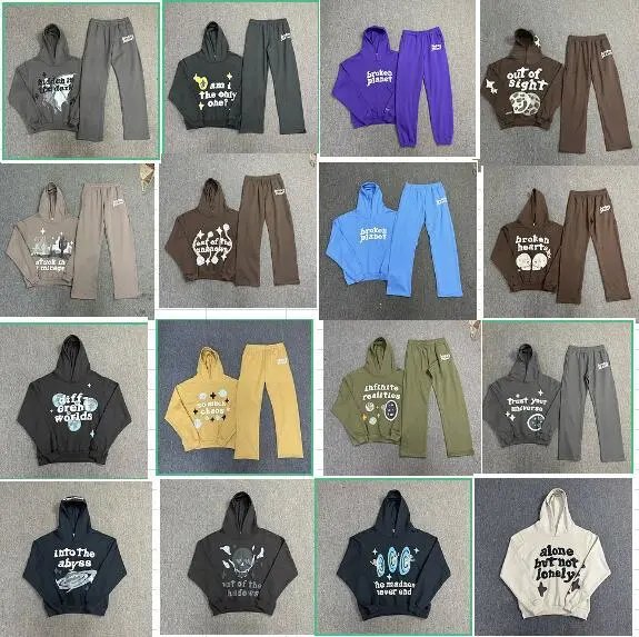 Loose men's and women's hooded sweatshirt straight leg sweatpants set  